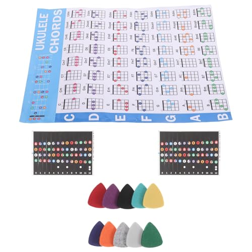 Luxshiny Juego de Ukelele para Principiantes con Tabla de Acordes Laminada Pegatinas de Notas Codificadas...