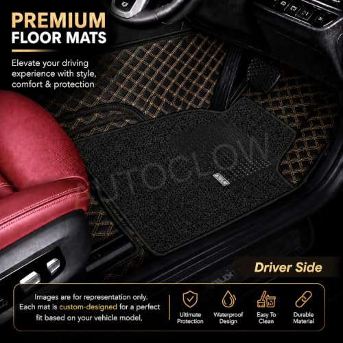 Image of Premium 7D Car Mat for Tata Punch EV (Model:2024-2026) || Luxury Leather Dual-Stitch Full Set 7D Car Floor Mat || 100% Waterproof || Colour : Golden-Black (Design-1)