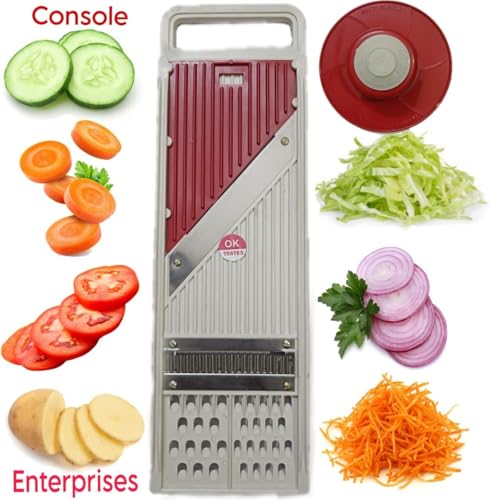 Image of Multipurpose Vegetable Slicer, Chopper & Chips Maker | Manual Food Cutter | Kitchen Tool for Fruits & Vegetables | Durable Plastic & Stainless Steel Blades