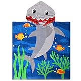 Vertvie® Kinder Kapuzen Handtuch Kapuzenponchos Schwimmen Badetuch Bademäntel Strandtuch mit Cartoon Muster für Jungen und Mädchen von 2-6 Jahren (60x58cm, Weißer Hai)