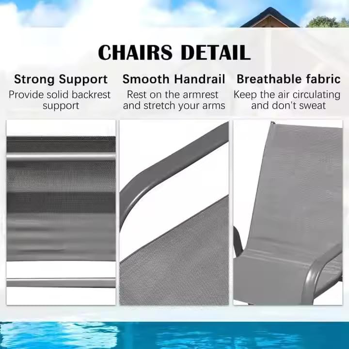 Image of Creative Outdoor Chair Set Sleek & Durable Patio Chairs with a Breathable mesh Back.Perfect for Garden, Balcony, or Outdoor Seating. (Pack of 2) (Grey)