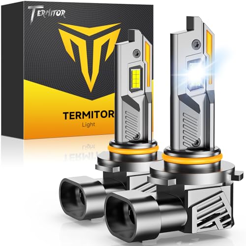Termitor 9012/HIR2 Light Bulbs, 120,000LM 15X Super Brightness, 1:1 Mini Size with Cooling Fan, 6500K Cool White, Plug N Play, 95%+ Vehicle Adaptability, 9012 HID Daytime Running Light, Pack of 2