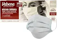 Máscara Descartável, Vabene, Tripla, Branca, Caixa com 50