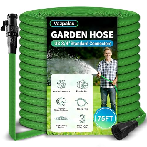 Garden Hose 75ft Pliable lightweight Water Hose with Triple Layer 3/4 Fittings Ergonomic Grip Indoor & Outdoor Use Gift for Lawn Backyard Collapsible & Car Wash Watering Plants Green