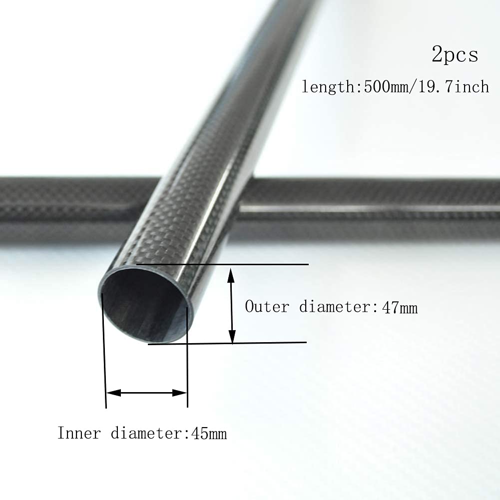 Tubo in fibra di carbonio Asta in Barra in 3K cava Rotolo avvolto Pianura lucida Lunghezza 500 mm 2 pezzi, elevata durezza tagliabile(47Mm*45Mm)