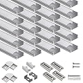 hunhun 20-Pack 3.3ft/1Meter U Shape LED Aluminum Channel System with Milky Cover, End Caps and Mounting Clips, Aluminum Profile for LED Strip Light Installations, Very Easy Installation