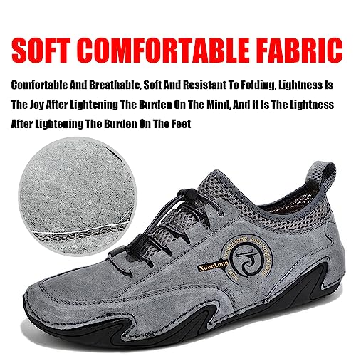 Lymphvity Men's ltalian Handmade Leather Sneakers Outdoor Slip On Non-Slip Walking Shoes Breathable Lightweight Lace Up Walking Driving Sports Shoes3