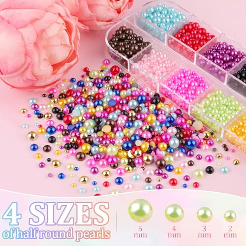 Image of Flatback Pearls for Crafting with 3Pcs 10ml B7000 Jewelry Glue, 1 Box of Half Round Colorful Pearls, Bedazzling Beads for DIY Crafts Clothing Tumblers Shoes Embellishment Nail Art