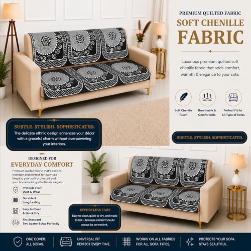 Image of Homerz Premium Chenille Fabric Sofa Cover | Soft, Durable & Dustproof | Decorative Couch Cover (Solitaire Grey, 6 (3+2+1) Seater, Seat Cover with Backrest)