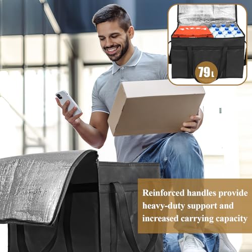 PEASUG Insulated Bags for Food Delivery, XXXL Pizza Delivery Bags, Large Capacity Cooler Bag Keep Food Warm for Grocery Shopping and Catering, Foldable, Heavy-Duty (Black) - Image 5