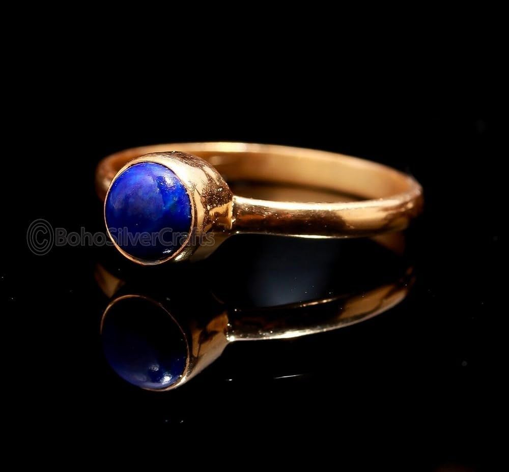 Lapis Lazuli Ring for Women, Handmade Dainty Gold Ring, Natural Round Gemstone Jewelry, Minimalist Silver Ring, Unique Promise Gift for Her