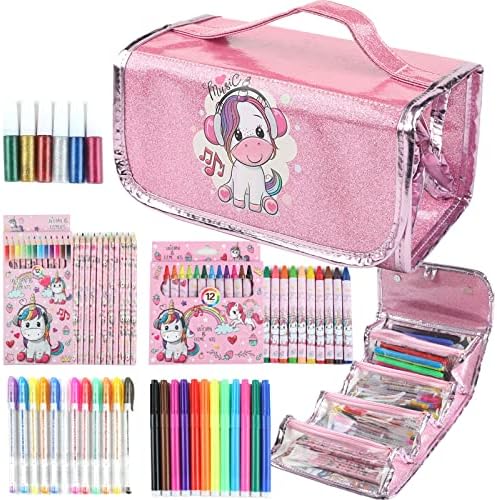 Fruit Scented Markers Set 56 Pcs with Unicorn Pencil Case, Gifts for Girls Ages 4-6-8, Supplies for Kids Art and Craft Coloring