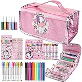 Fruit Scented Markers Set 56 Pcs with Unicorn Pencil Case, Gifts for Girls Ages 4-6-8, Supplies for