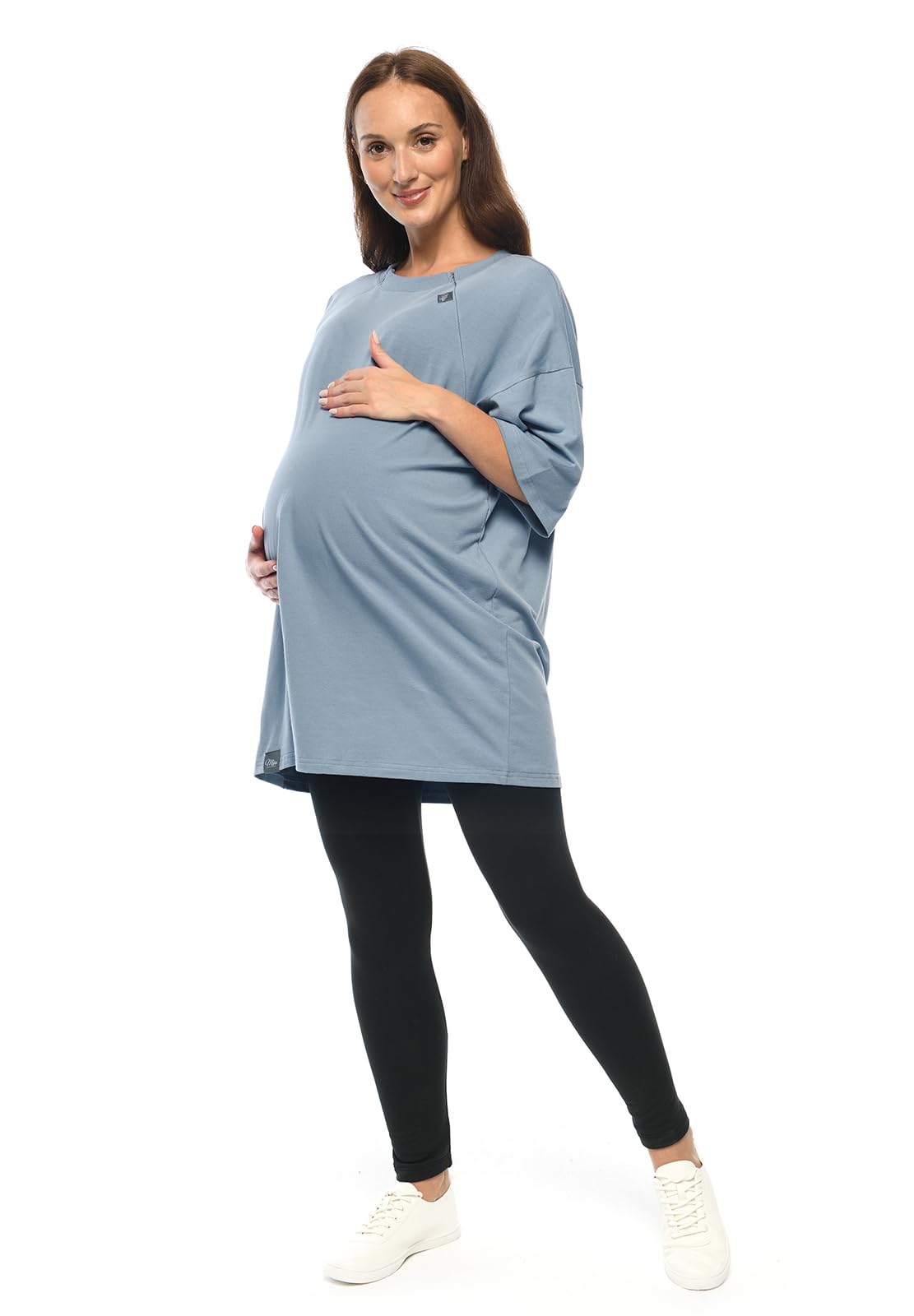 MijaCulture T-shirt 2 en 1 / Homewear / Chemise de nuit d'allaitement et de grossesse M024 Ambre (bleu, L/XL)
