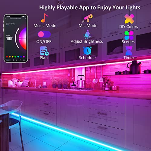 maylit Smart RGB Under Cabinet Lights Kit, Compatible with Alexa and Google Assistant, App and Remote Control, Music Sync Color Changing, Timer, Dimmable, for Cabinet, Counter, Shelf, Bookcase - Image 6