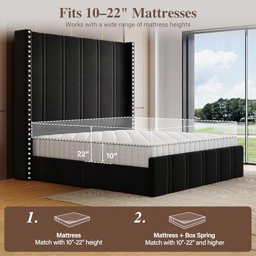 Smpath Queen Bed Frame with 65.75" Tall Headboard, Black - image 9