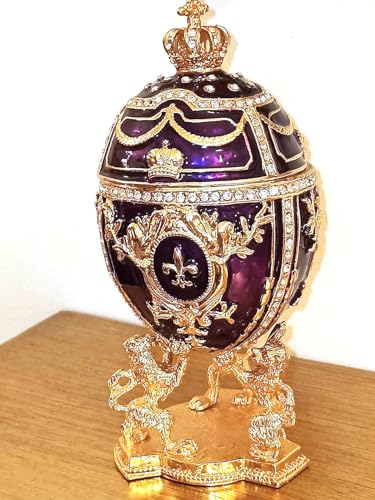 Fabergé Egg Pure GOLD decor 4ct Collectors Egg Russian Jewelry Box Faberge Egg Trinket HANDMADE Faberge Box 200 Austrian Crystal Diamonds & Gold Bracelet Womens Jewellery Gift Ideas (Royal Amethyst)