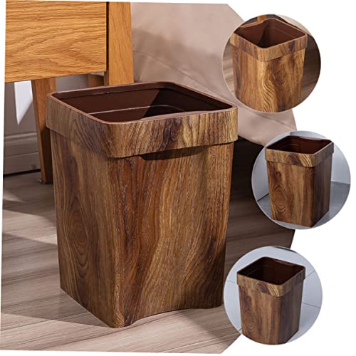 Caneca de basura rectangular de plástico con diseño madera miniatura 5