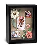 CAVEPOP 8x10 Black Wood Display Shadow Box Frame with Natural Linen Background - Includes 6 Wood Pin