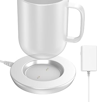 Charging Coaster 2 Compatible with Embo Temperature Control Smart Mug 2 and 1 - Mug Power Cord - Charger Dock Base for Wireless Warmer Cup Accessories Silver White
