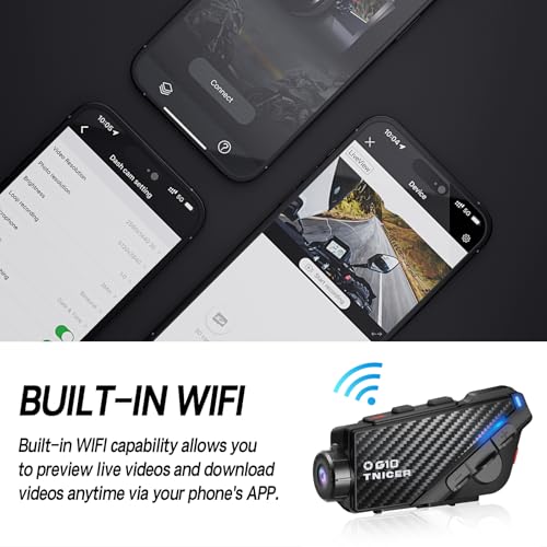 Image of TNICER Motorcycle Bluetooth Headset with Camera G10 Motorcycle Camera with EIS Helmet Bluetooth Headset 8-Way 1000m WiFi Recording Intercom with 64G Card
