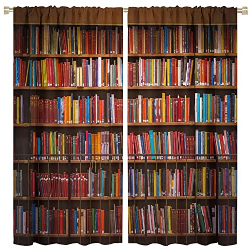 Library Bookshelf Curtains Vintage Education Bookcase Books Art Decoration Curtain Game Room Decoration 42×45in