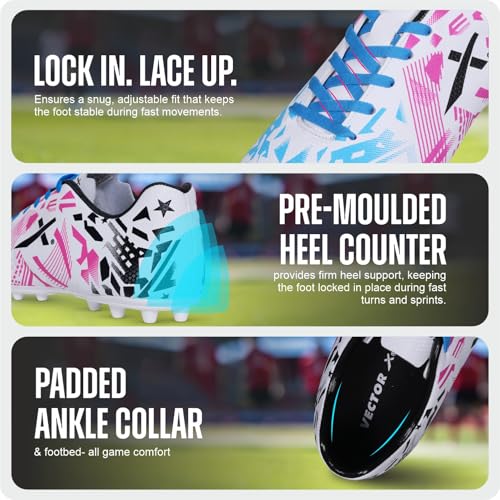 Image of Vector X Fire Soccer Football Shoes Studs with Synthetic Leather Fully Embossed Upper Sports Footwear|Comfortable Lightweight|TPU Sole Double Colour Premoulded Heel Shoe for Adult, Men & Boys