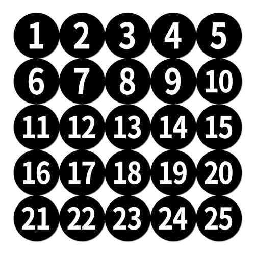 1-25 Circle Numbered Vinyl Stickers,Anti-Fading Waterproof 1.2 in Self Adhesive