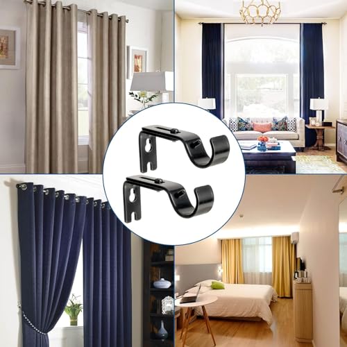Quixotical 4 Stück Gardinenstangen Halterung verstellbar – Metall Halter mit Schrauben, für Schlafzimmer, Schrank & Fenster (Schwarz)