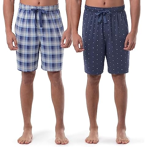 Joseph Abboud Men's Jersey Knit Sleep Pajama Lounge Shorts (2-Pack), Blue Plaid/Navy, X-Large Cover