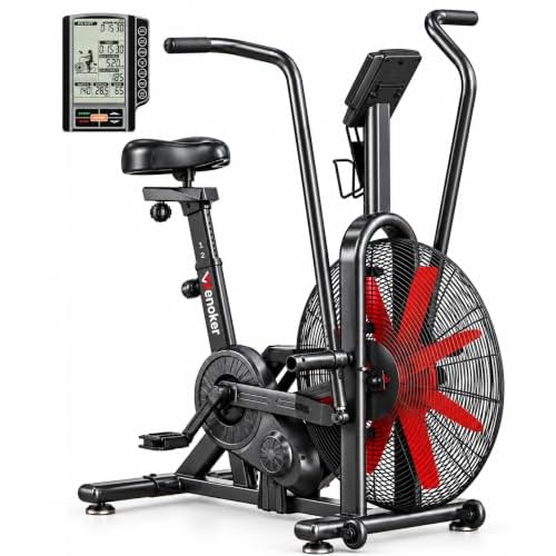 Wenoker Exercise Bike, Air Bike with Smart APP, ISCC PLUS Certified, Dual Action Handlebars Stationary Fan Bike 350LBS Capacity for Home Gym HIIT Full Body Workout