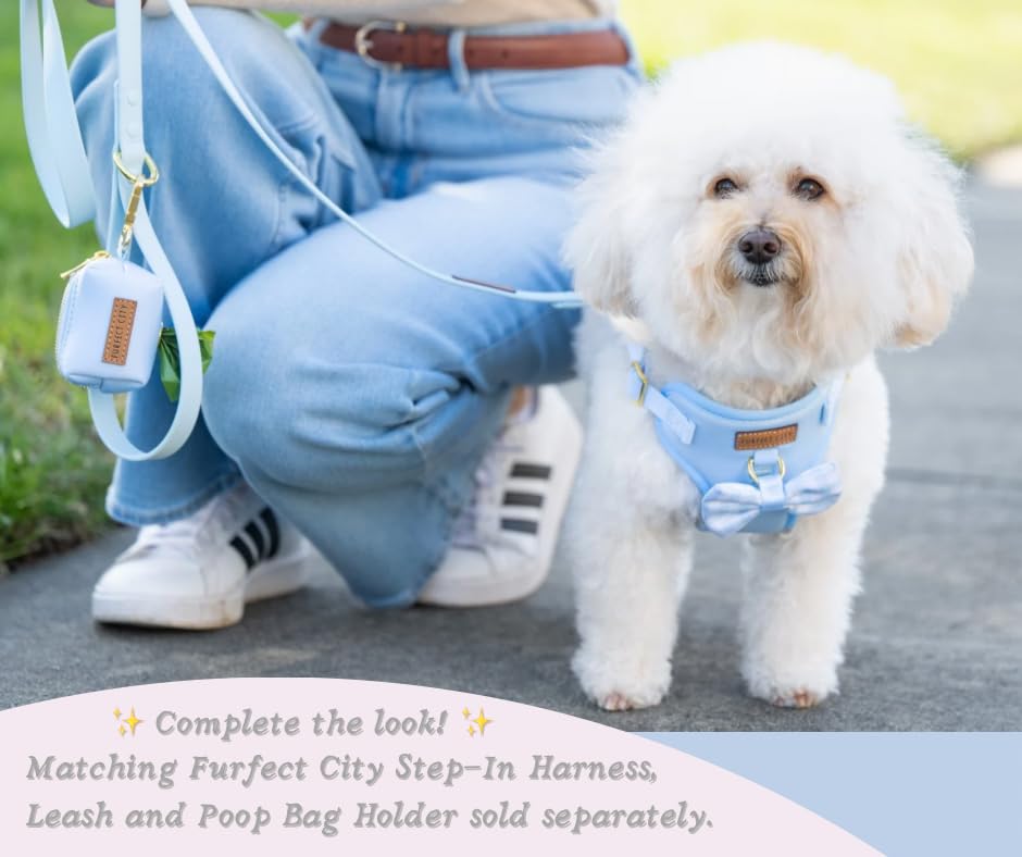 Image of Dog Poop Bag Holder with Leash attachment, Waste litter bag container, Lead accessories, Metal hook hands free holder, Zipper pouch stylish gold hardware (Blue)