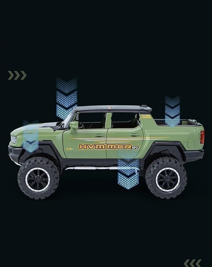 Image of Scale 1:24 Scale Hvmmar Pickup Convertible Alloy Diecast Pullback Metal Car Toy with Sound Light & Opening Doors - Best Gift Toy for Kids (1:24 Hvmmer Pickup Convertible - Green)