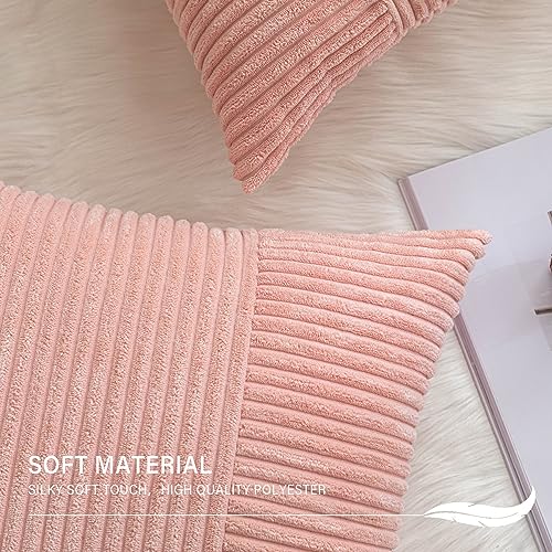 Aqothes FBAPATCHWORKCOOVER-PINK-30X50 Set Of 2 Pink Striped Patchwork Corduroy Throw Pillow Covers 12X20, Decorative Lumbar Throw Pillows thumb #4