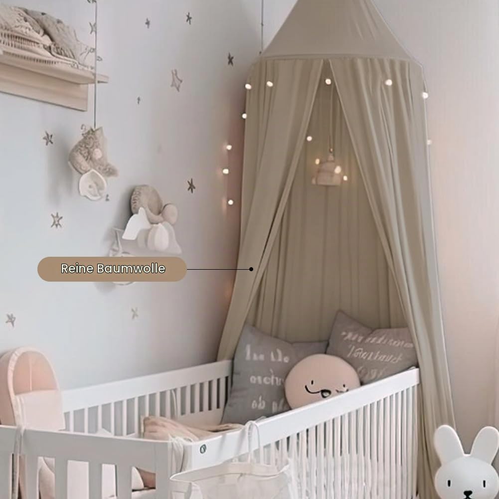 Aolso Betthimmel Babybett, 245 x 270 cm, Baumwolle, Romantisch, Beige, Grün, Ziegelrot