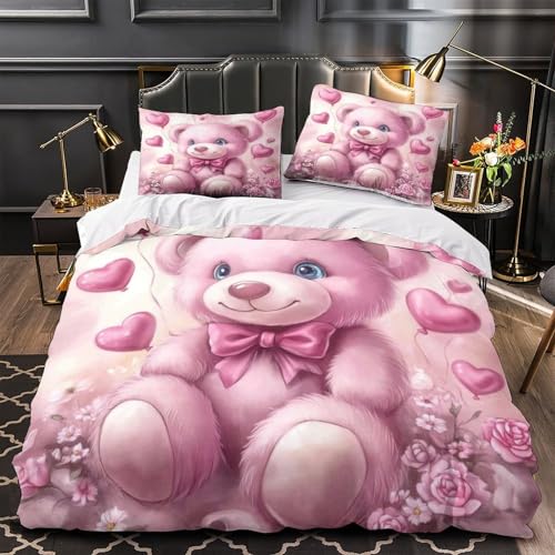 Parure de lit ours rose 3d de qualité supérieure avec microfibre haute densité - 2