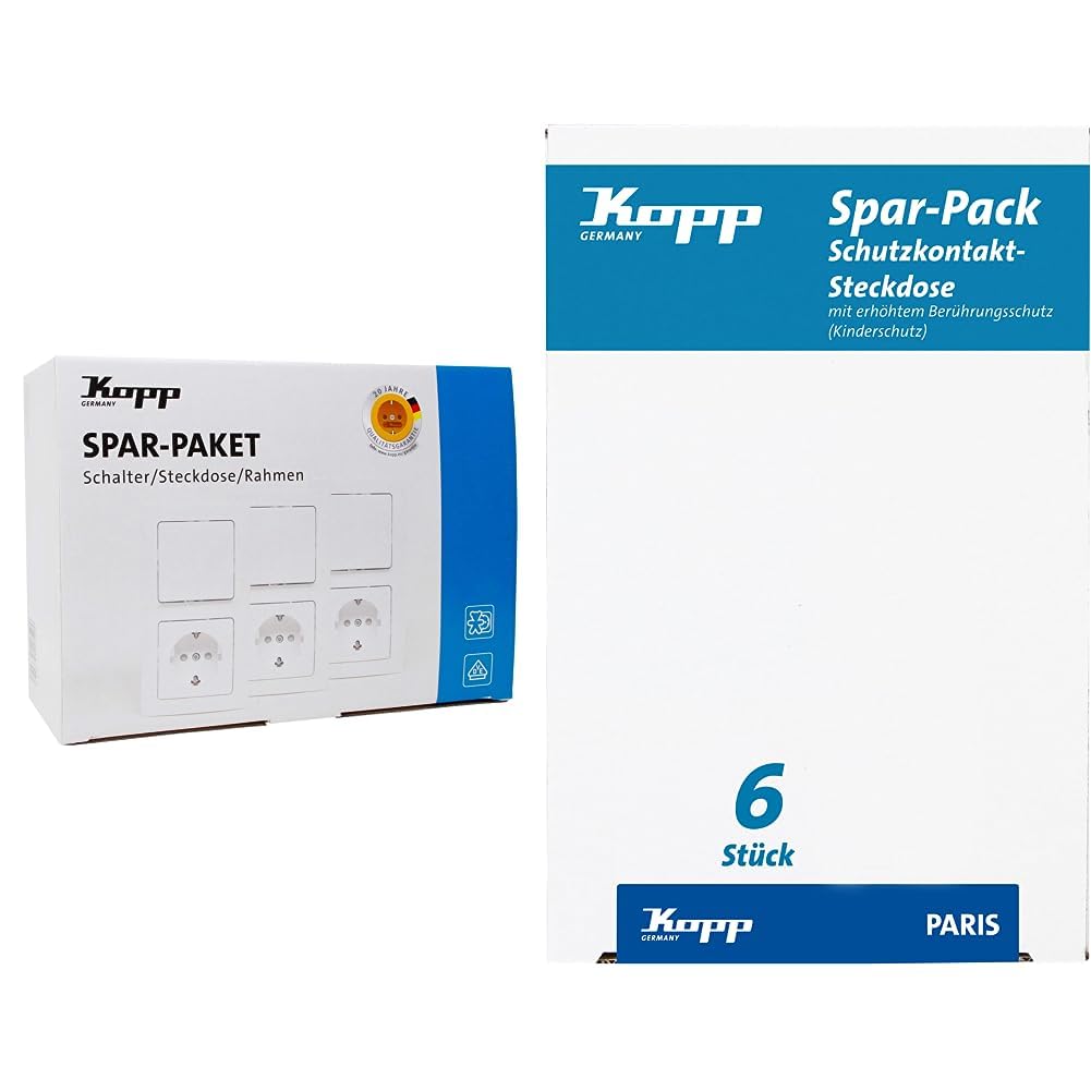 Kopp Paris Profipack 6X Schutzkontakt-Steckdosen, 4X Aus-Wechselschalter & Paris Spar-Pack: 6 Schutzkontakt-Steckdosen mit Berührungsschutz