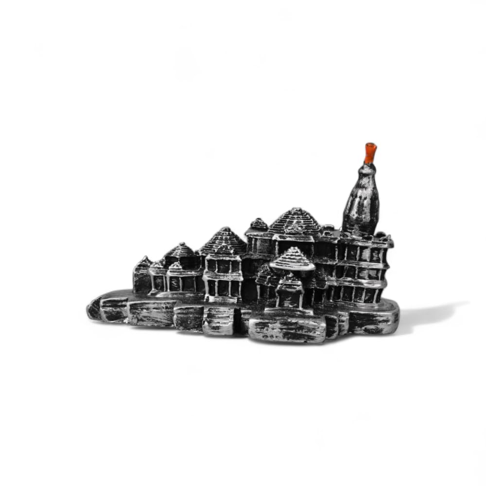 DecorDazz Ram Mandir Ayodhya Model Authentic Design Silver Color for Home Temple Spiritual Decor Ram Mandir Replica Showpiece for Puja Room Office and Gifting