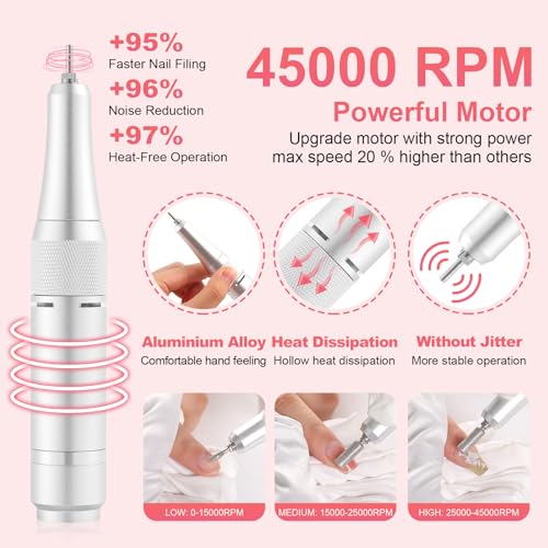 Kit Portátil de Taladro Eléctrico para Uñas 45000RPM miniatura 3