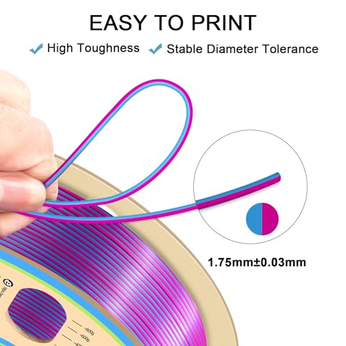 Image of YOUSU Silk PLA Filament 1.75mm, 3D Printer Filament Dual Color Coextrusion Filament Silk Rose-Red Blue Color Change PLA, Compatible with Most of 3D Printer.