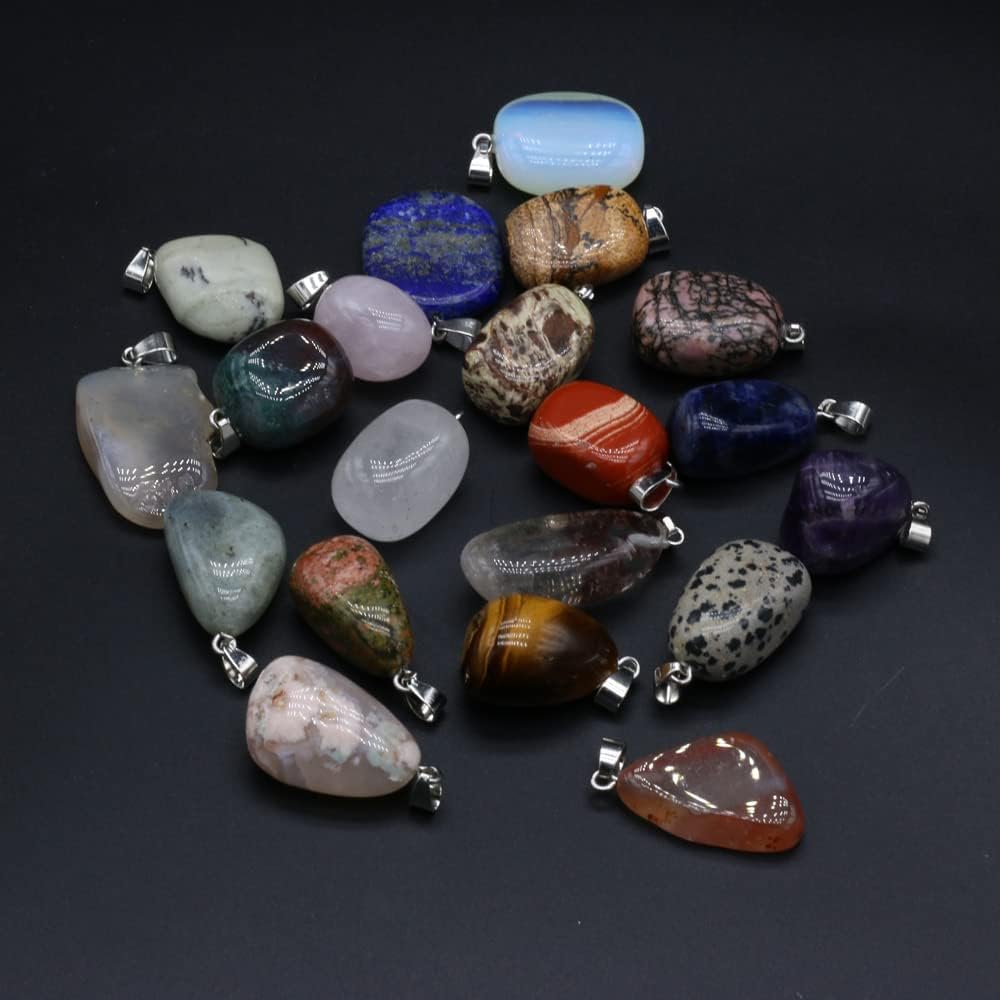 LE SKY 20 Pcs Natural Stone pendnats Irregular Various Energy Healing Crystal Stone Charms for Jewelry Making Necklace Bracelet Accessories - Image 7