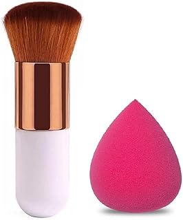 1 Round Foundation Makeup Brush with 2 Soft Makeup Sponges for Liquid, Cream, and Powder makeup Puff Blender – Travel-Siz...