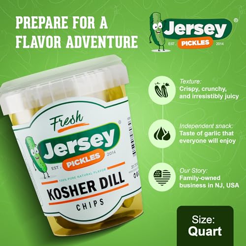 Jersey Pickles - Kosher Dill Chips (Quart) - Fresh, Keto-Friendly, and Perfect for Snacks, Sandwiches, or Salads – The perfect Pickle Jars Cornichon for Families or Gatherings