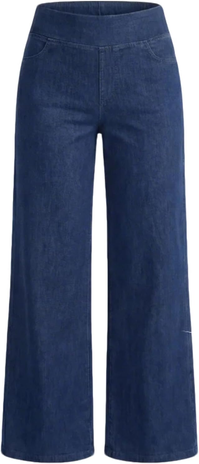 Trovehand Women’s Sweatpants that Look Like Jeans – High Waisted Stretchy Jean Sweatpants with Pockets, Wide Leg Denim
