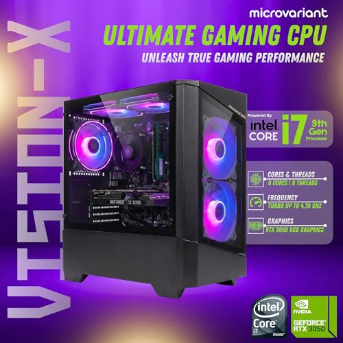 Image of Vision-X Gaming PC | Core I7 9th Gen Processor | RTX 3050 6GB GPU | 16GB RAM | 1TB NVMe SSD | 5G WiFi+BT Dongle | USB 3.0 /HDMI /VGA Port | Windows 11 Pro | Black