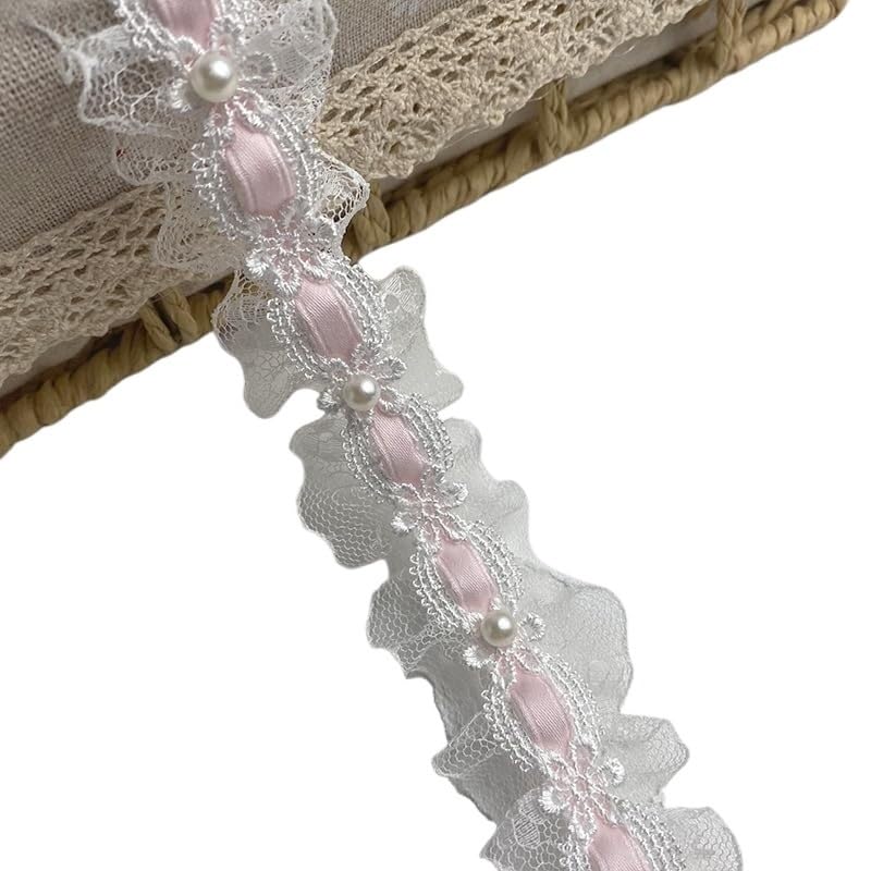 Cinta de ajuste encaje poliéster tela | Multicolor 2-10 metros Envoltura de regalos DIY Boda: Adorno de encaje de tela(Light Pink,10 meters)
