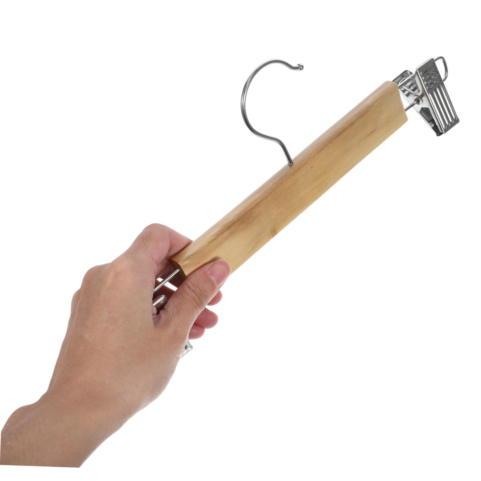 GLEAVI 10 Grucce per Pantaloni e Gonne in Legno con Clip, Acciaio Inossidabile, Resistenti All'usura, Salvaspazio per Armadio