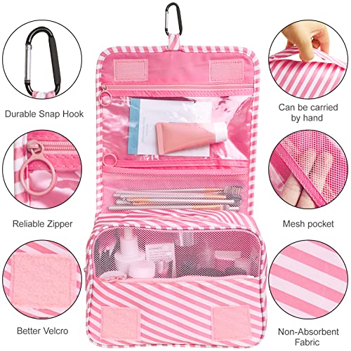 Lakibole Makeup Bag Hanging Toiletry Bags For Traveling Women Girls Cosmetic Travel Bag Multifunction Shower Bag With Strong Spring Snap Hook - Pink #TOP4