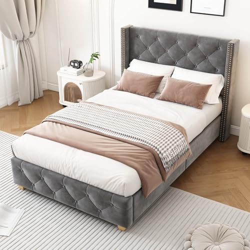 PUGSDRLY Bett 90 x 200 cm mit Lattenrost, Einzelbett mit...