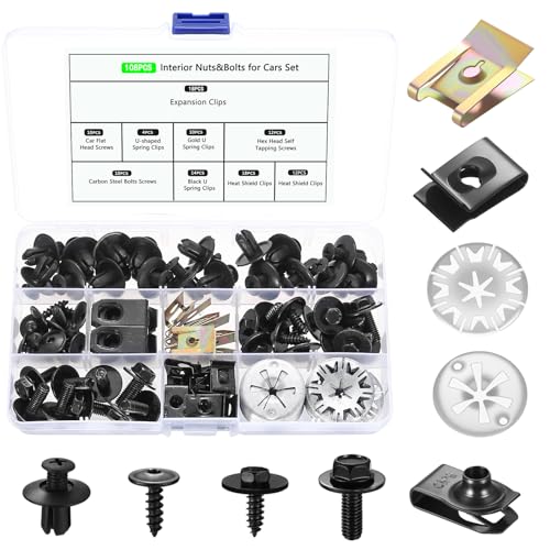 108 PcsVis et écrous, Vis de Fixation pour passage de roue, pare-chocs et ailes de voiture, U clips et vis de carrosserie autotaraudeuses hexagonales en...